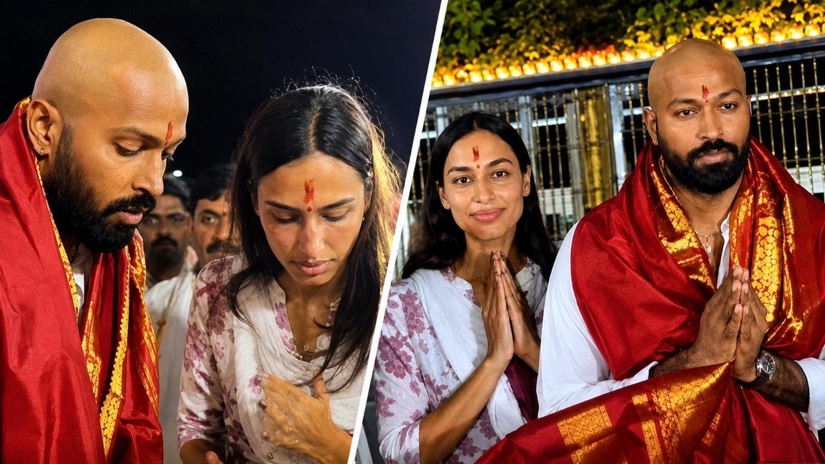 हार्दिक पंड्या का नया अंदाज: मुंडवाया सिर, गर्लफ्रेंड संग मंदिर पहुंचे स्टार ऑलराउंडर, भक्ति में डूबा दिखा क्रिकेटर ?